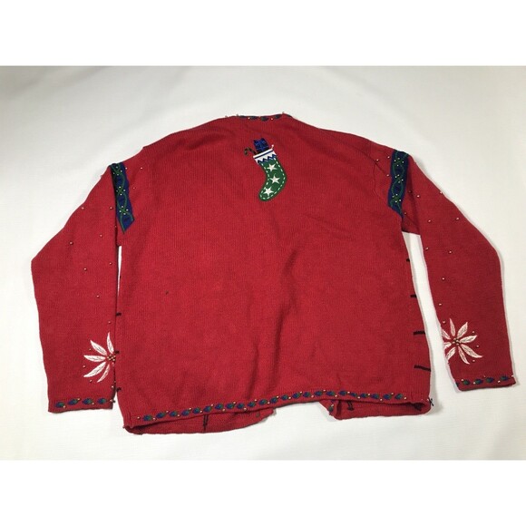 Hampshire Studio Vintage Red Embroidered Christmas Sweater Cardigan Size L - Picture 8 of 11